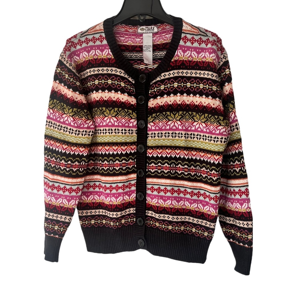 Tiara International Mid Knit Grandma Vintage Winter Cute Cardigan Sweater EUC L